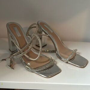ASOS Be Mine Silver Siara Block Heels Size 9